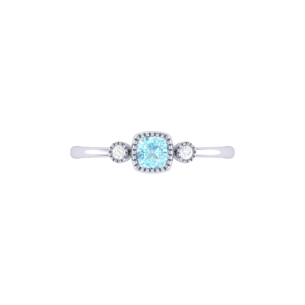 LuvMyJewelry Cushion Cut Aquamarine & Diamond Birthstone Ring In 14K White Gold