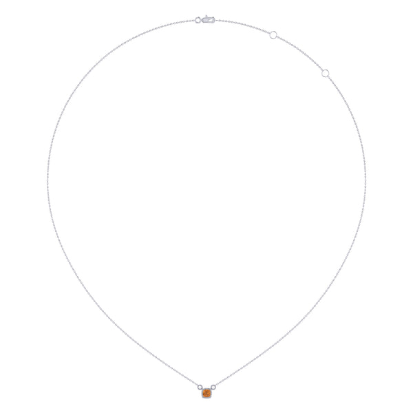 LuvMyJewelry Cushion Cut Citrine & Diamond Birthstone Necklace In 14K White Gold