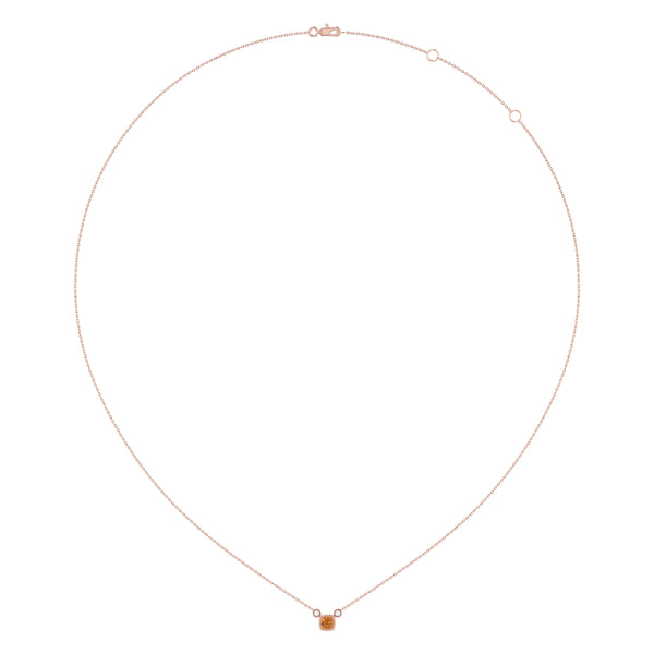 LuvMyJewelry Cushion Cut Citrine & Diamond Birthstone Necklace In 14K Rose Gold