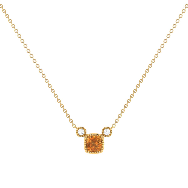 LuvMyJewelry Cushion Cut Citrine & Diamond Birthstone Necklace In 14K Yellow Gold