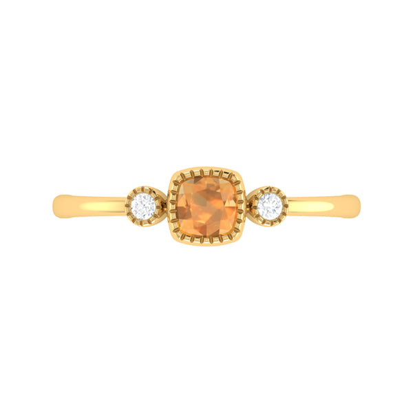 LuvMyJewelry Cushion Cut Citrine & Diamond Birthstone Ring In 14K Yellow Gold