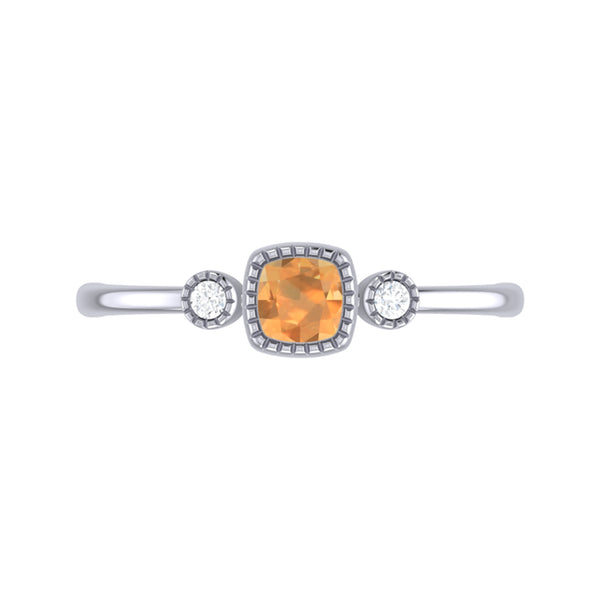 LuvMyJewelry Cushion Cut Citrine & Diamond Birthstone Ring In 14K White Gold