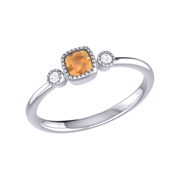 LuvMyJewelry Cushion Cut Citrine & Diamond Birthstone Ring In 14K White Gold