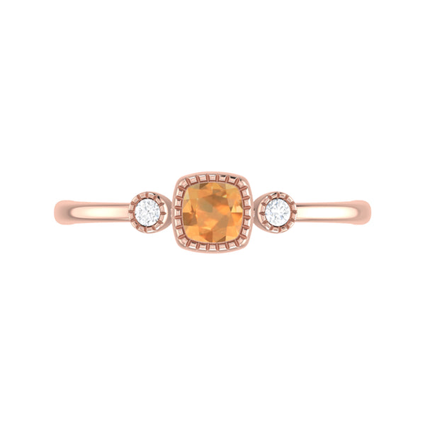 LuvMyJewelry Cushion Cut Citrine & Diamond Birthstone Ring In 14K Rose Gold
