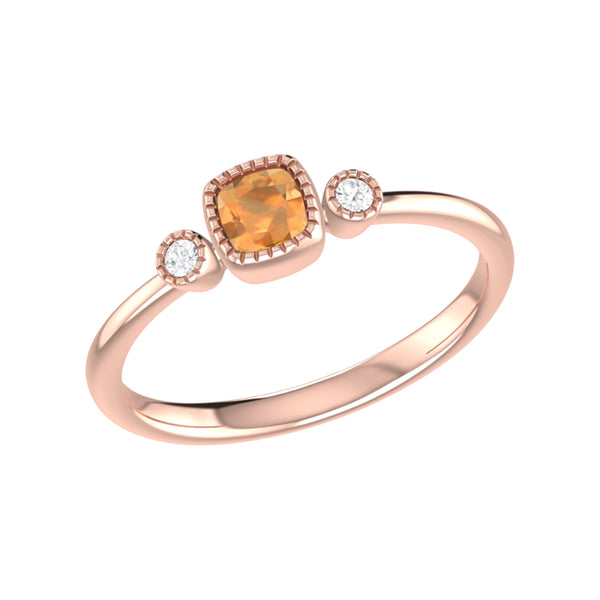 LuvMyJewelry Cushion Cut Citrine & Diamond Birthstone Ring In 14K Rose Gold
