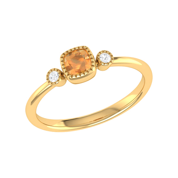 LuvMyJewelry Cushion Cut Citrine & Diamond Birthstone Ring In 14K Yellow Gold