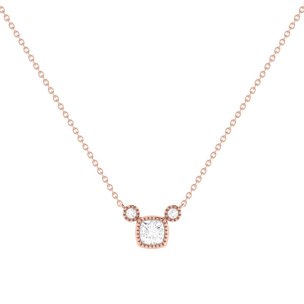 LuvMyJewelry Cushion Cut Diamond Birthstone Necklace In 14K Rose Gold