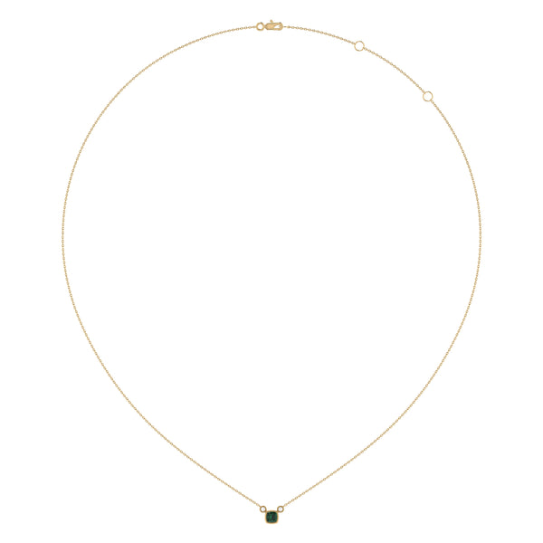 LuvMyJewelry Cushion Cut Emerald & Diamond Birthstone Necklace In 14K Yellow Gold