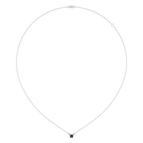 LuvMyJewelry Cushion Cut Emerald & Diamond Birthstone Necklace In 14K White Gold