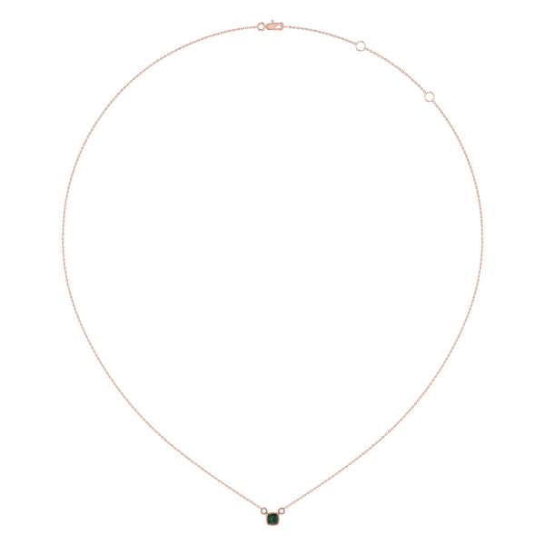 LuvMyJewelry Cushion Cut Emerald & Diamond Birthstone Necklace In 14K Rose Gold