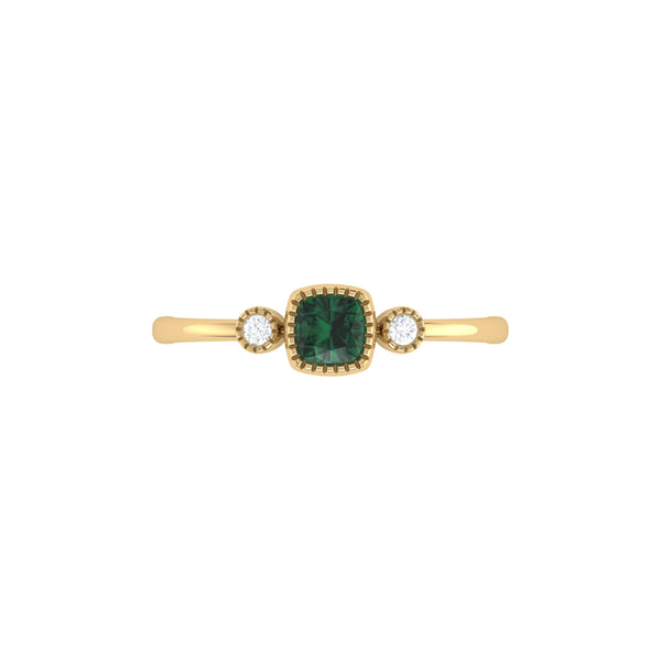 LuvMyJewelry Cushion Cut Emerald & Diamond Birthstone Ring In 14K Yellow Gold