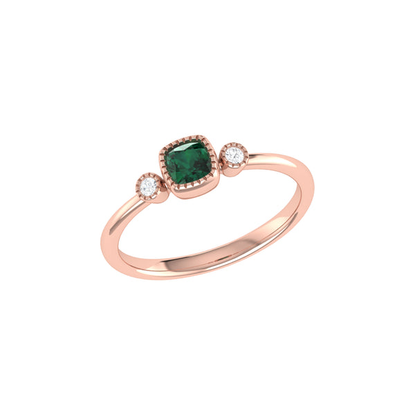LuvMyJewelry Cushion Cut Emerald & Diamond Birthstone Ring In 14K Rose Gold