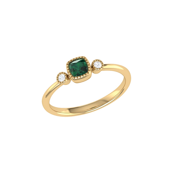 LuvMyJewelry Cushion Cut Emerald & Diamond Birthstone Ring In 14K Yellow Gold
