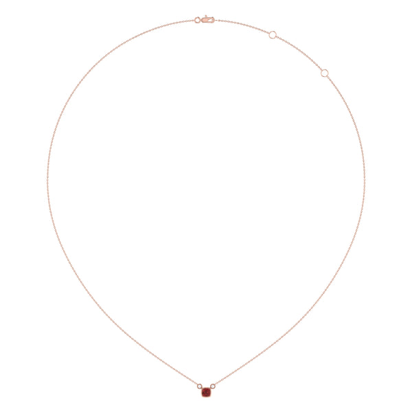 LuvMyJewelry Cushion Cut Garnet & Diamond Birthstone Necklace In 14K Rose Gold