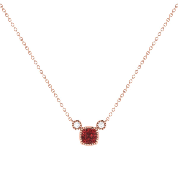 LuvMyJewelry Cushion Cut Garnet & Diamond Birthstone Necklace In 14K Rose Gold