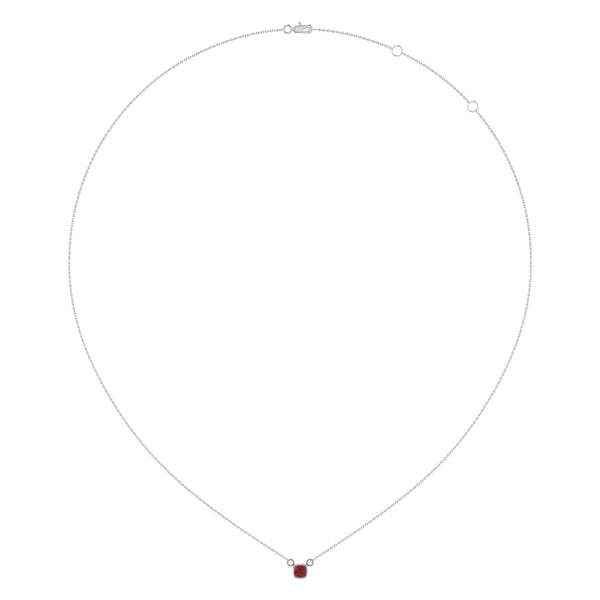 LuvMyJewelry Cushion Cut Garnet & Diamond Birthstone Necklace In 14K White Gold