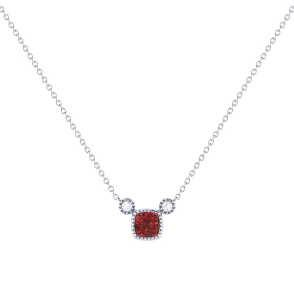 LuvMyJewelry Cushion Cut Garnet & Diamond Birthstone Necklace In 14K White Gold