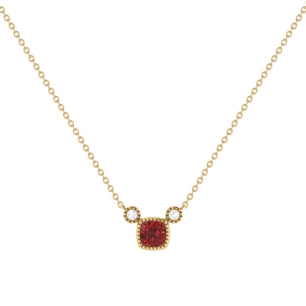 LuvMyJewelry Cushion Cut Garnet & Diamond Birthstone Necklace In 14K Yellow Gold