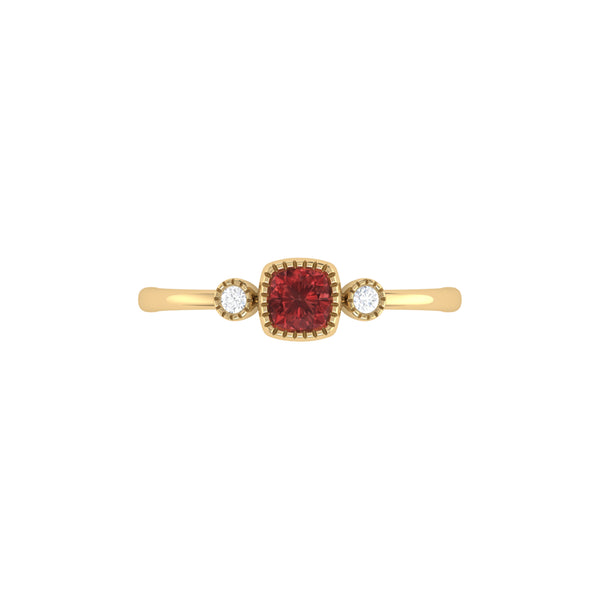 LuvMyJewelry Cushion Cut Garnet & Diamond Birthstone Ring In 14K Yellow Gold