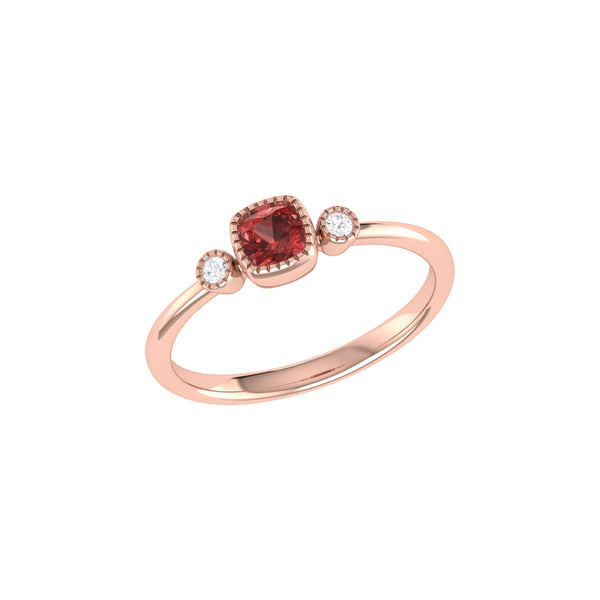LuvMyJewelry Cushion Cut Garnet & Diamond Birthstone Ring In 14K Rose Gold