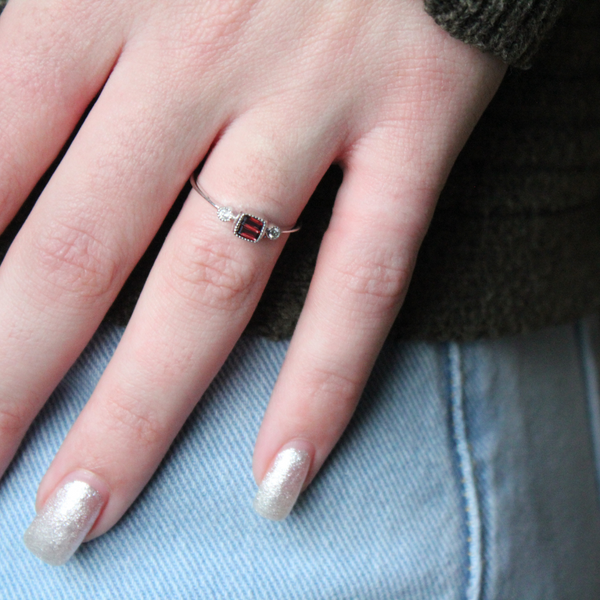 LuvMyJewelry Cushion Cut Garnet & Diamond Birthstone Ring In 14K White Gold