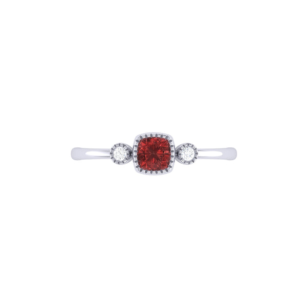 LuvMyJewelry Cushion Cut Garnet & Diamond Birthstone Ring In 14K White Gold