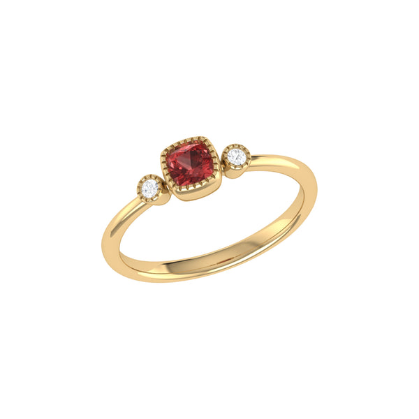 LuvMyJewelry Cushion Cut Garnet & Diamond Birthstone Ring In 14K Yellow Gold