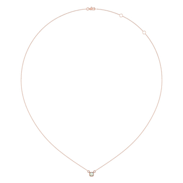 LuvMyJewelry Cushion Cut Opal & Diamond Birthstone Necklace In 14K Rose Gold