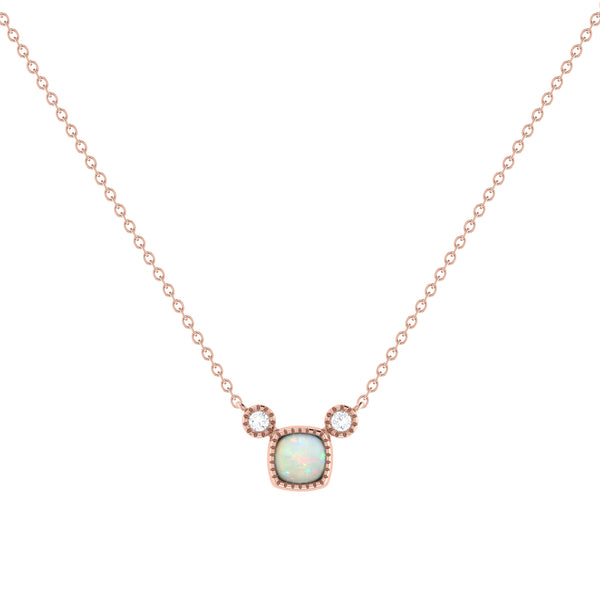LuvMyJewelry Cushion Cut Opal & Diamond Birthstone Necklace In 14K Rose Gold