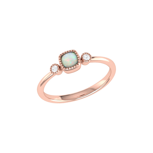 LuvMyJewelry Cushion Cut Opal & Diamond Birthstone Ring In 14K Rose Gold