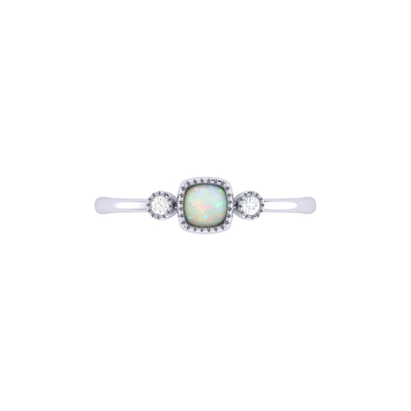 LuvMyJewelry Cushion Cut Opal & Diamond Birthstone Ring In 14K White Gold