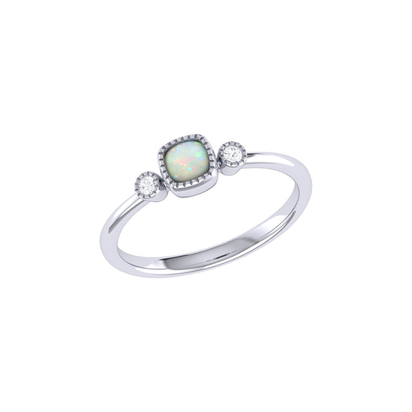 LuvMyJewelry Cushion Cut Opal & Diamond Birthstone Ring In 14K White Gold