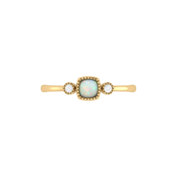 LuvMyJewelry Cushion Cut Opal & Diamond Birthstone Ring In 14K Yellow Gold