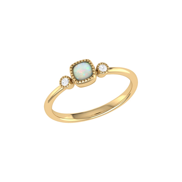 LuvMyJewelry Cushion Cut Opal & Diamond Birthstone Ring In 14K Yellow Gold