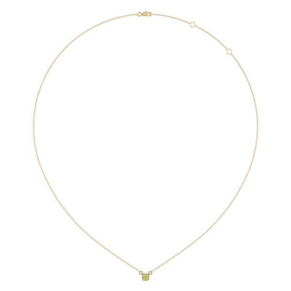 LuvMyJewelry Cushion Cut Peridot & Diamond Birthstone Necklace In 14K Yellow Gold