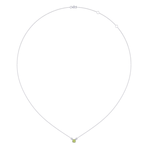 LuvMyJewelry Cushion Cut Peridot & Diamond Birthstone Necklace In 14K White Gold