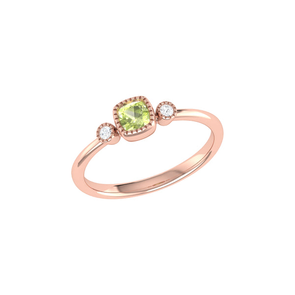 LuvMyJewelry Cushion Cut Peridot & Diamond Birthstone Ring In 14K Rose Gold