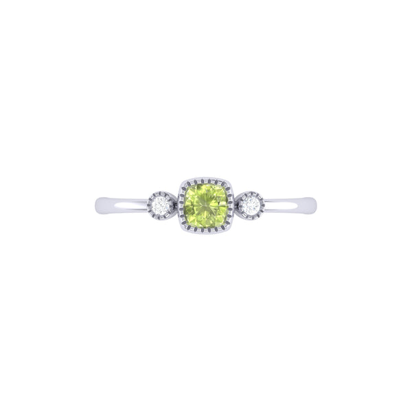 LuvMyJewelry Cushion Cut Peridot & Diamond Birthstone Ring In 14K White Gold