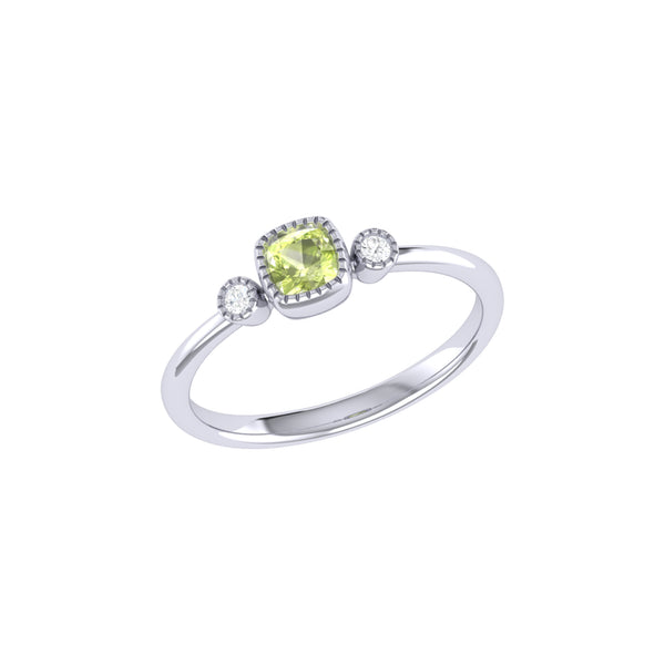 LuvMyJewelry Cushion Cut Peridot & Diamond Birthstone Ring In 14K White Gold
