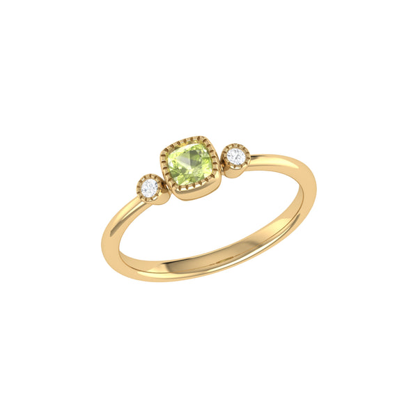 LuvMyJewelry Cushion Cut Peridot & Diamond Birthstone Ring In 14K Yellow Gold