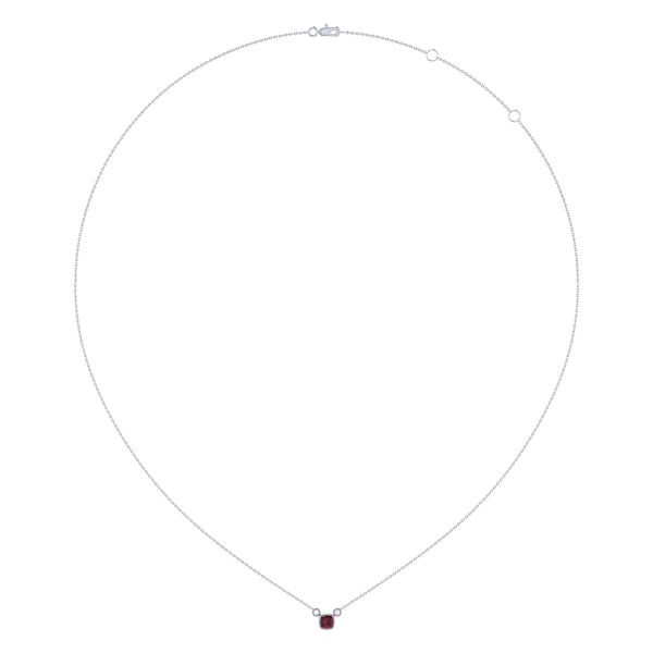 LuvMyJewelry Cushion Cut Ruby & Diamond Birthstone Necklace In 14K White Gold