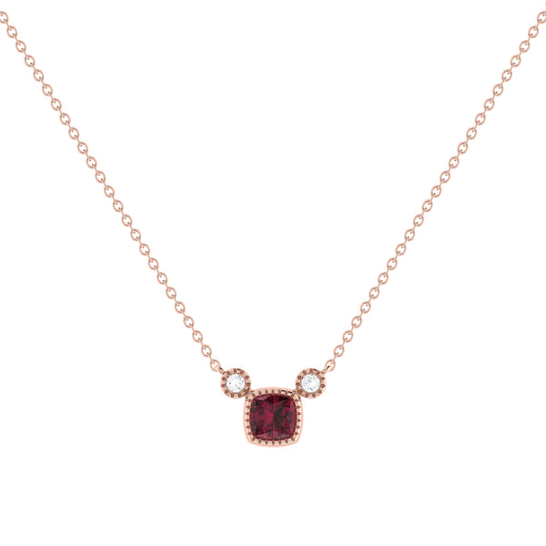 LuvMyJewelry Cushion Cut Ruby & Diamond Birthstone Necklace In 14K Rose Gold