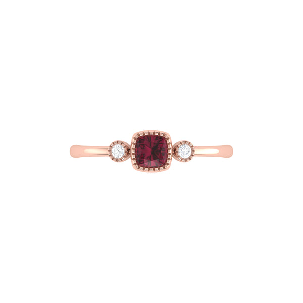LuvMyJewelry Cushion Cut Ruby & Diamond Birthstone Ring In 14K Rose Gold