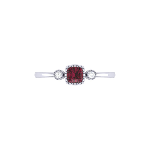 LuvMyJewelry Cushion Cut Ruby & Diamond Birthstone Ring In 14K White Gold