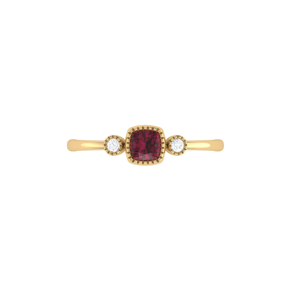 LuvMyJewelry Cushion Cut Ruby & Diamond Birthstone Ring In 14K Yellow Gold