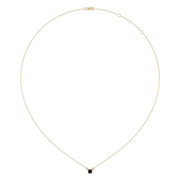 LuvMyJewelry Cushion Cut Sapphire & Diamond Birthstone Necklace In 14K Yellow Gold