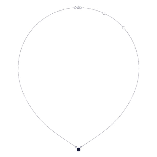 LuvMyJewelry Cushion Cut Sapphire & Diamond Birthstone Necklace In 14K White Gold