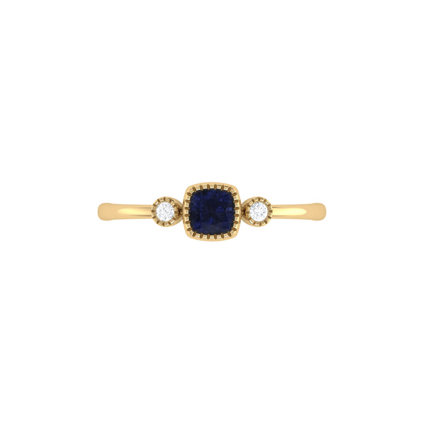LuvMyJewelry Cushion Cut Sapphire & Diamond Birthstone Ring In 14K Yellow Gold
