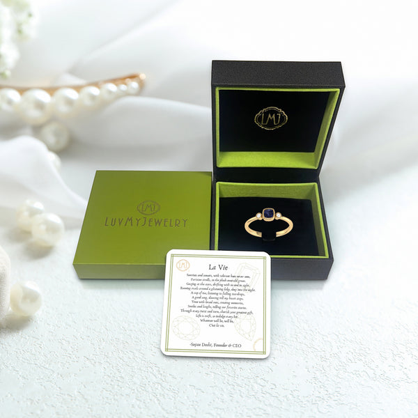 LuvMyJewelry Cushion Cut Sapphire & Diamond Birthstone Ring In 14K Yellow Gold