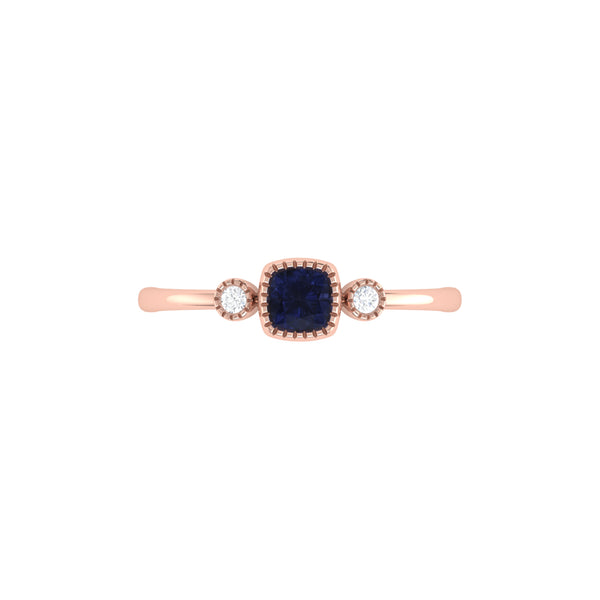 LuvMyJewelry Cushion Cut Sapphire & Diamond Birthstone Ring In 14K Rose Gold